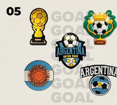 Set of soccer-themed pins with &
