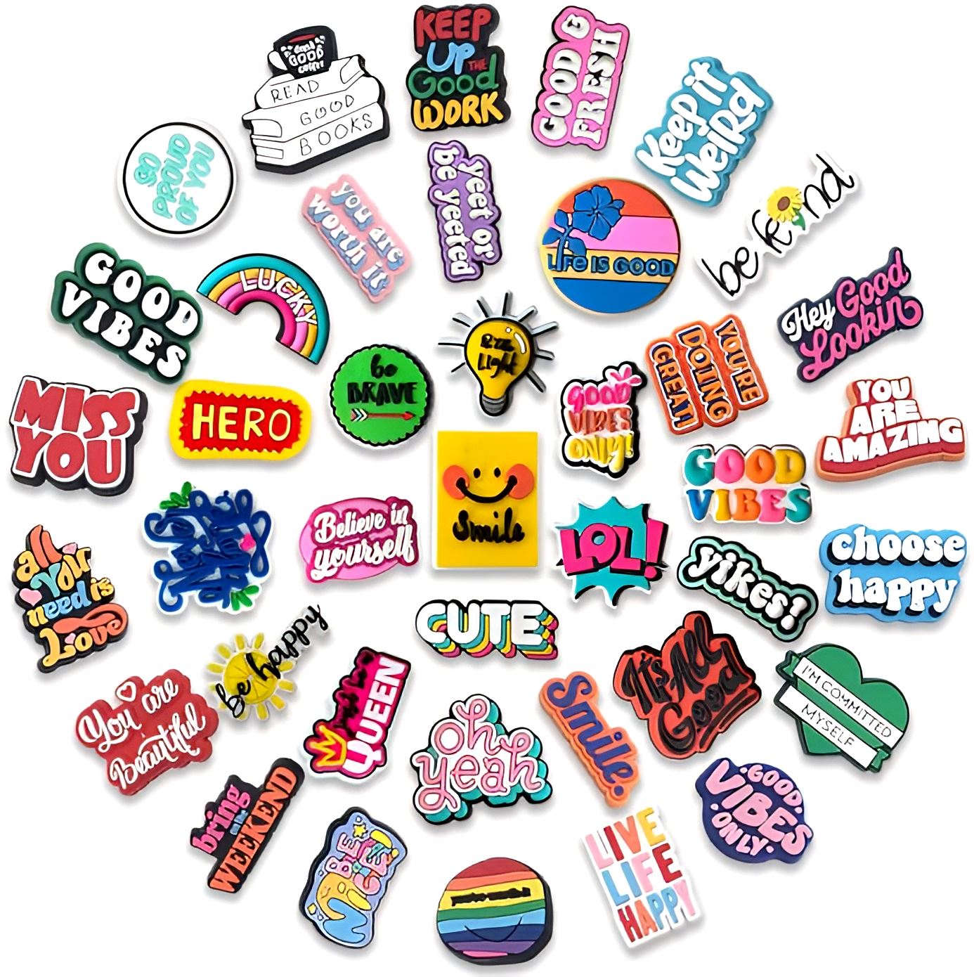 40 PCS/pack Lucky English Alphabet Cartoon Inspirational Letters Cute Good Vibes Decorations Charms POSHYC 