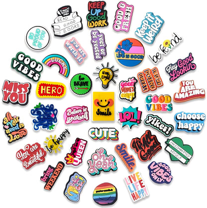 40 PCS/pack Lucky English Alphabet Cartoon Inspirational Letters Cute Good Vibes Decorations Charms POSHYC 