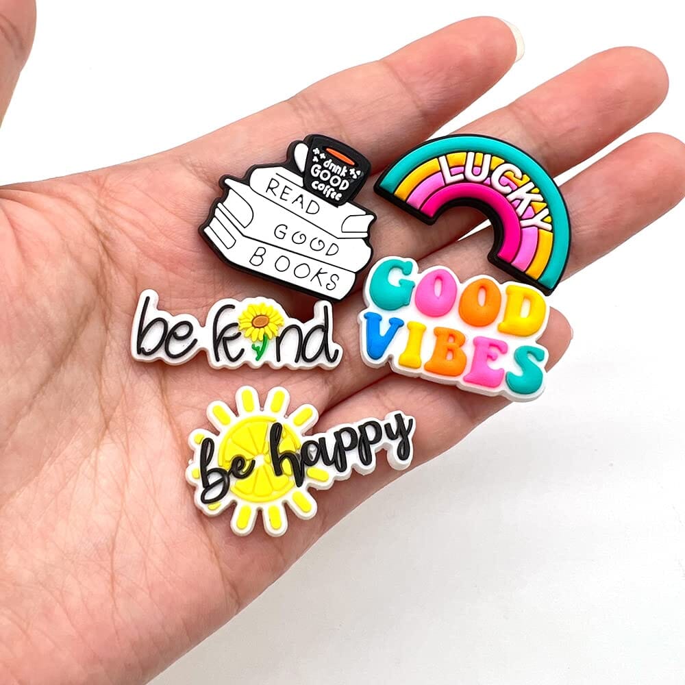 40 PCS/pack Lucky English Alphabet Cartoon Inspirational Letters Cute Good Vibes Shoes Decorations Charms, Fit for Teen Kids Boys Girls Adult Birthday Party Gifts ,Kid Toy for PVC Sandals Clogs Decoration Charms for ClipUp POSHYC 