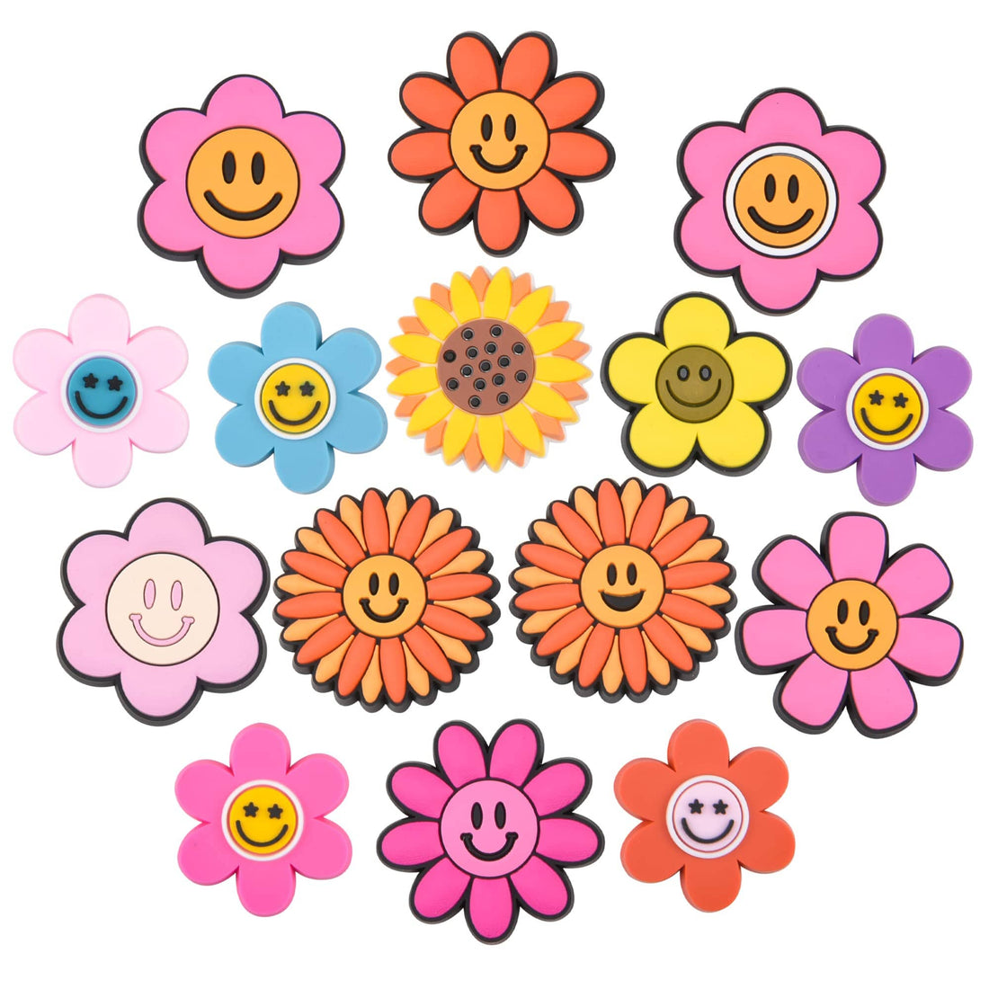 15 Pieces Smile Face Shoe Charms Kids Boys Girls Colorful Flower Shoes Accessories for Party Favor FC15-5 Charms for ClipUp POSHYC 
