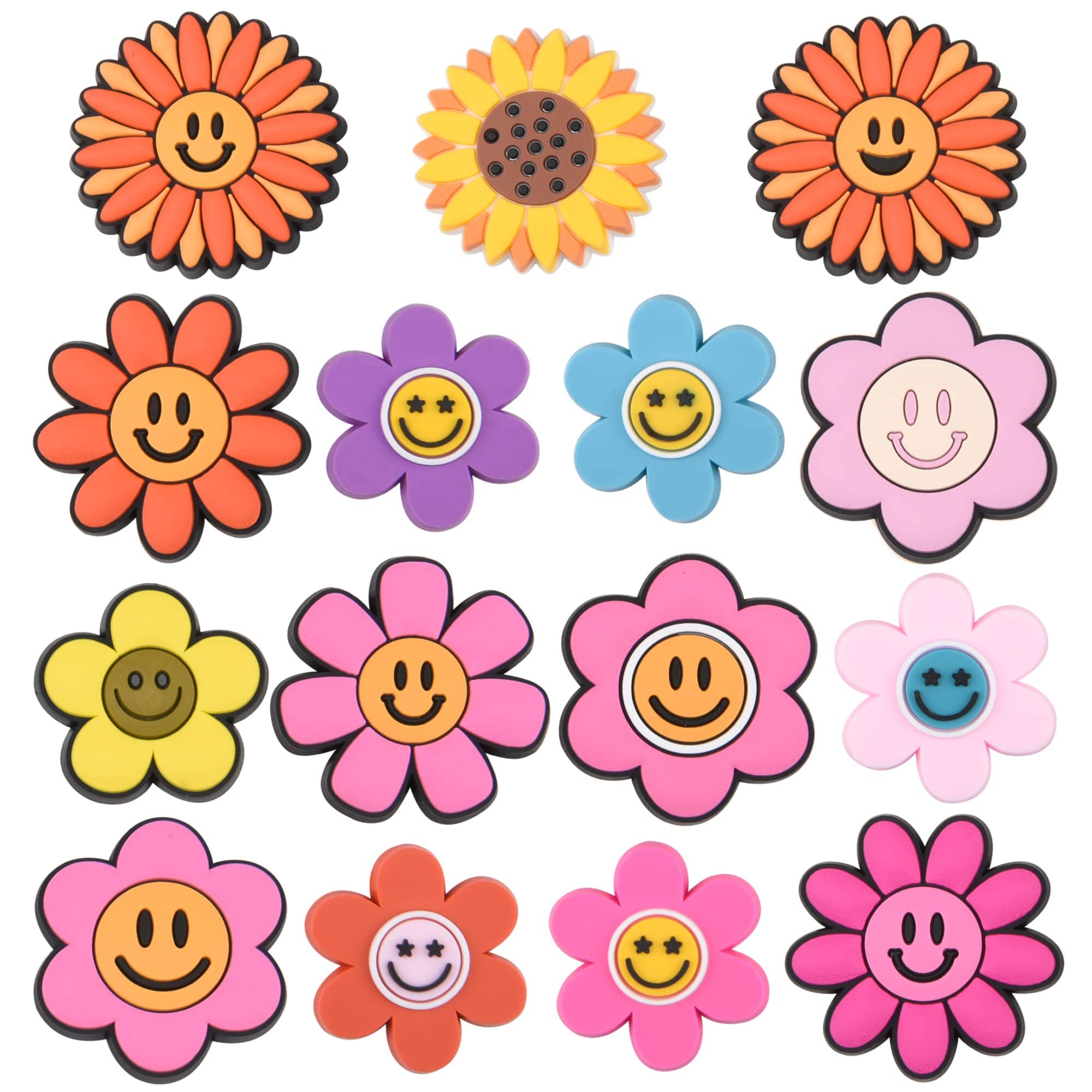 15 Pieces Smile Face Shoe Charms Kids Boys Girls Colorful Flower Shoes Accessories for Party Favor FC15-5 Charms for ClipUp POSHYC 
