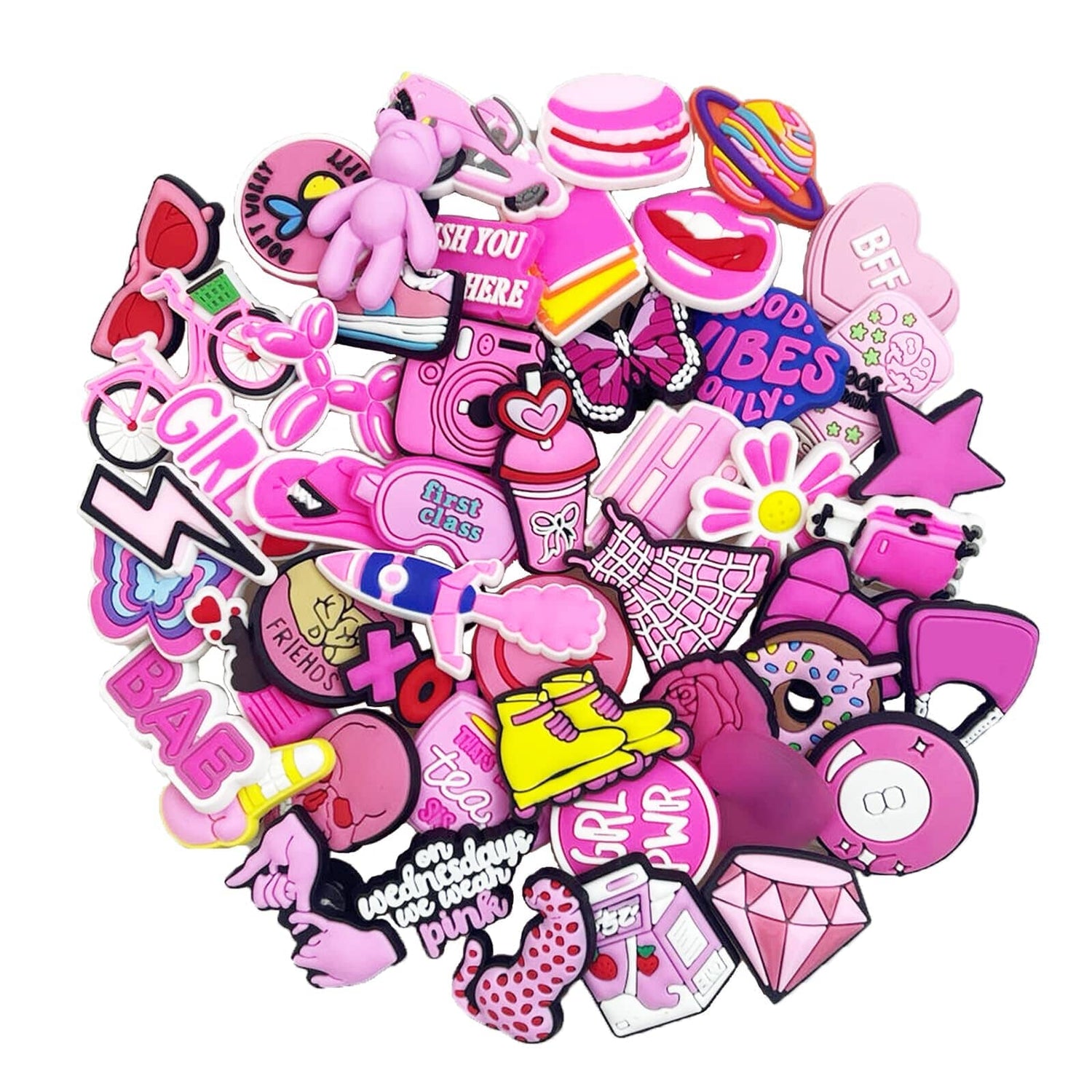35,50 PCS Pink Shoe Charms for Girls Women, Fashion Shoe Charms Decoration for Teens Kids Adults, Cute Kawaii Pink Charms Shoe Accessories Bracelet Wristband Party Favors (35) Charms for ClipUp POSHYC 